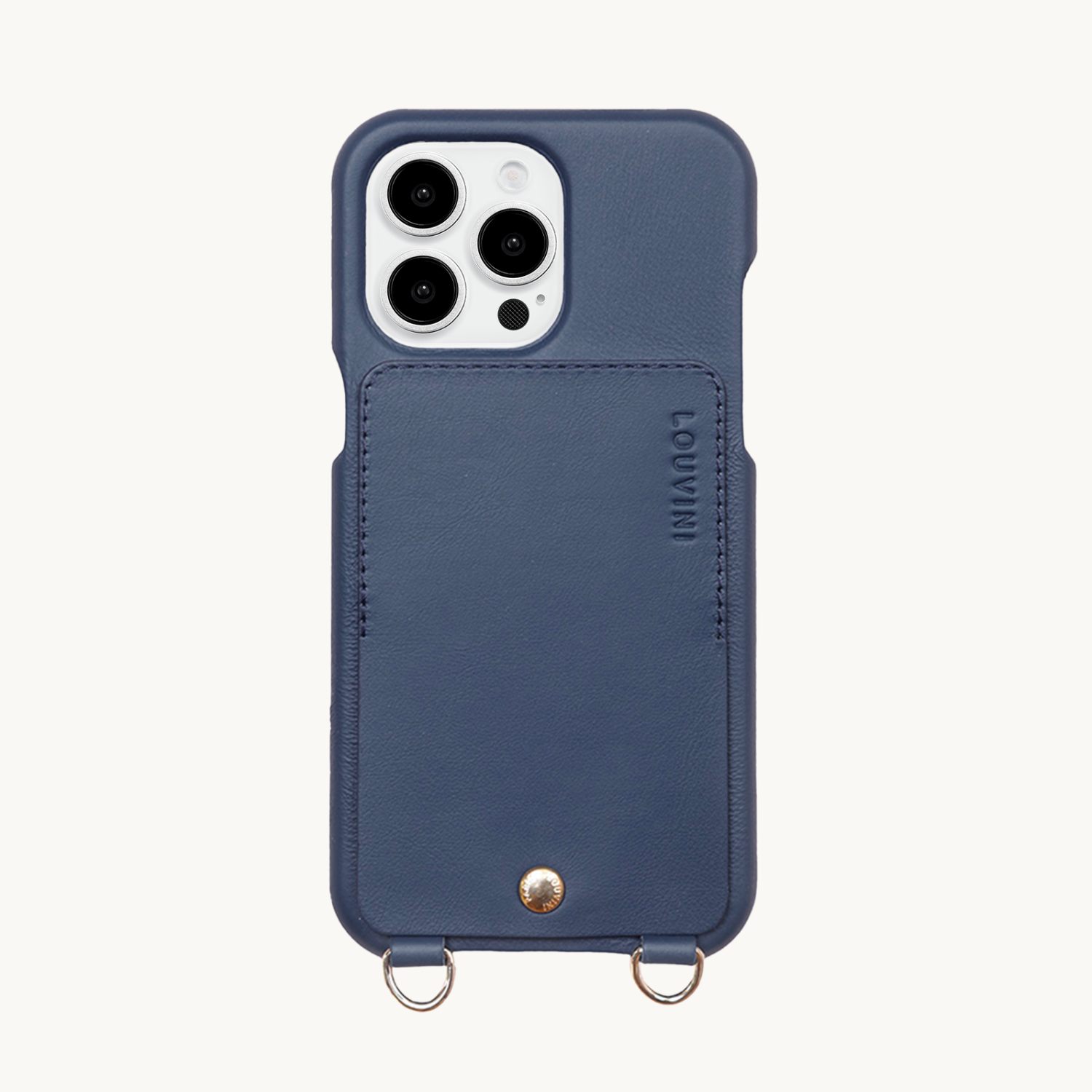 Coque iPhone avec étui en cuir marine anneaux dorés