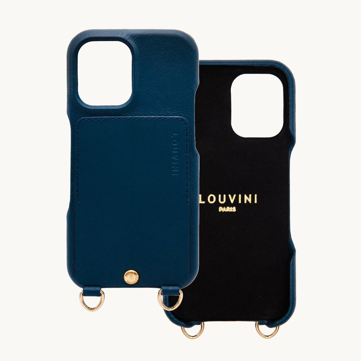 Coque iPhone cuir porte carte avec anneaux LOU - Marine