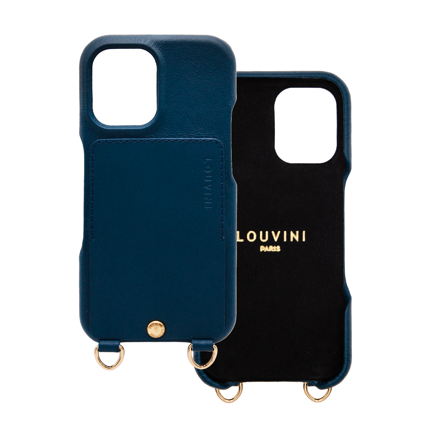 Coque iPhone cuir porte carte avec anneaux LOU - Marine