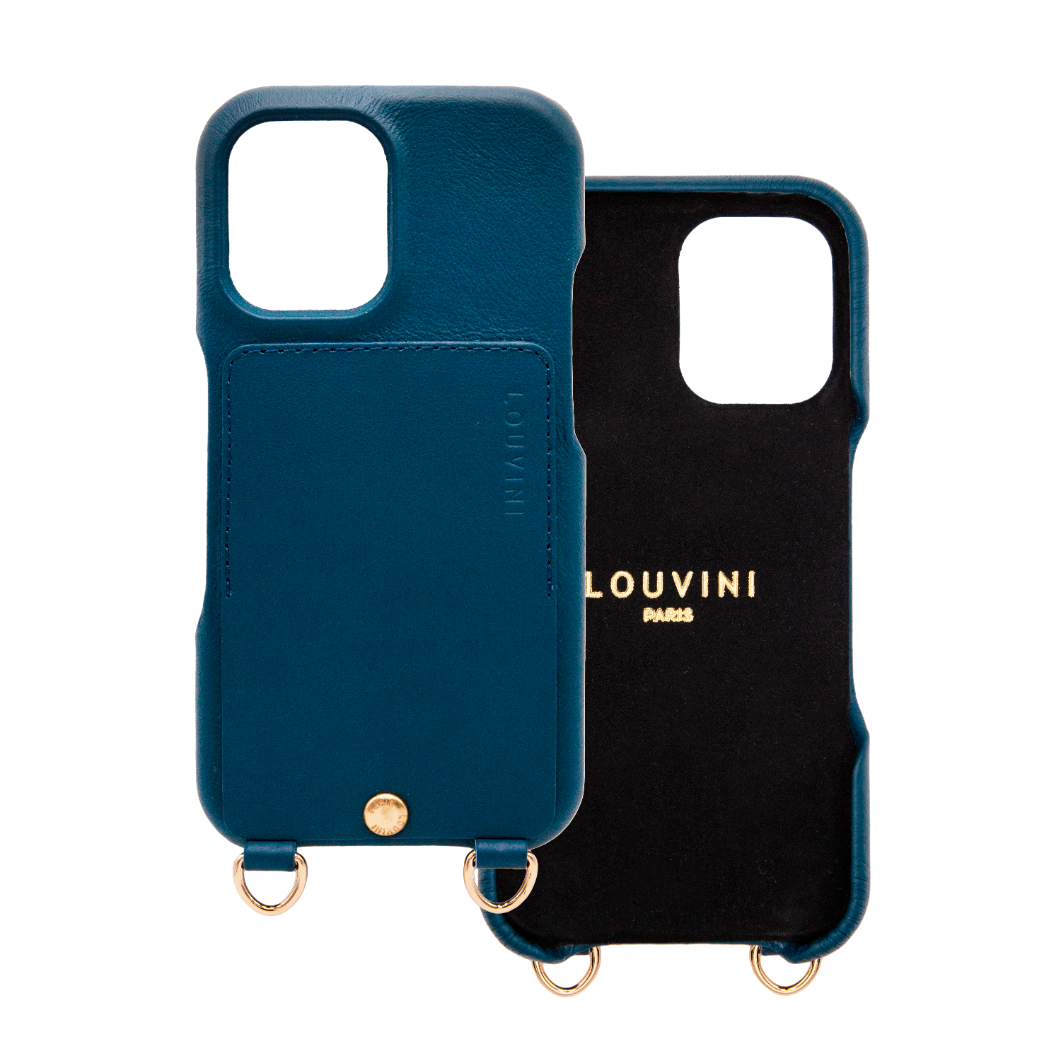 Coque iPhone cuir porte carte avec anneaux LOU - Marine