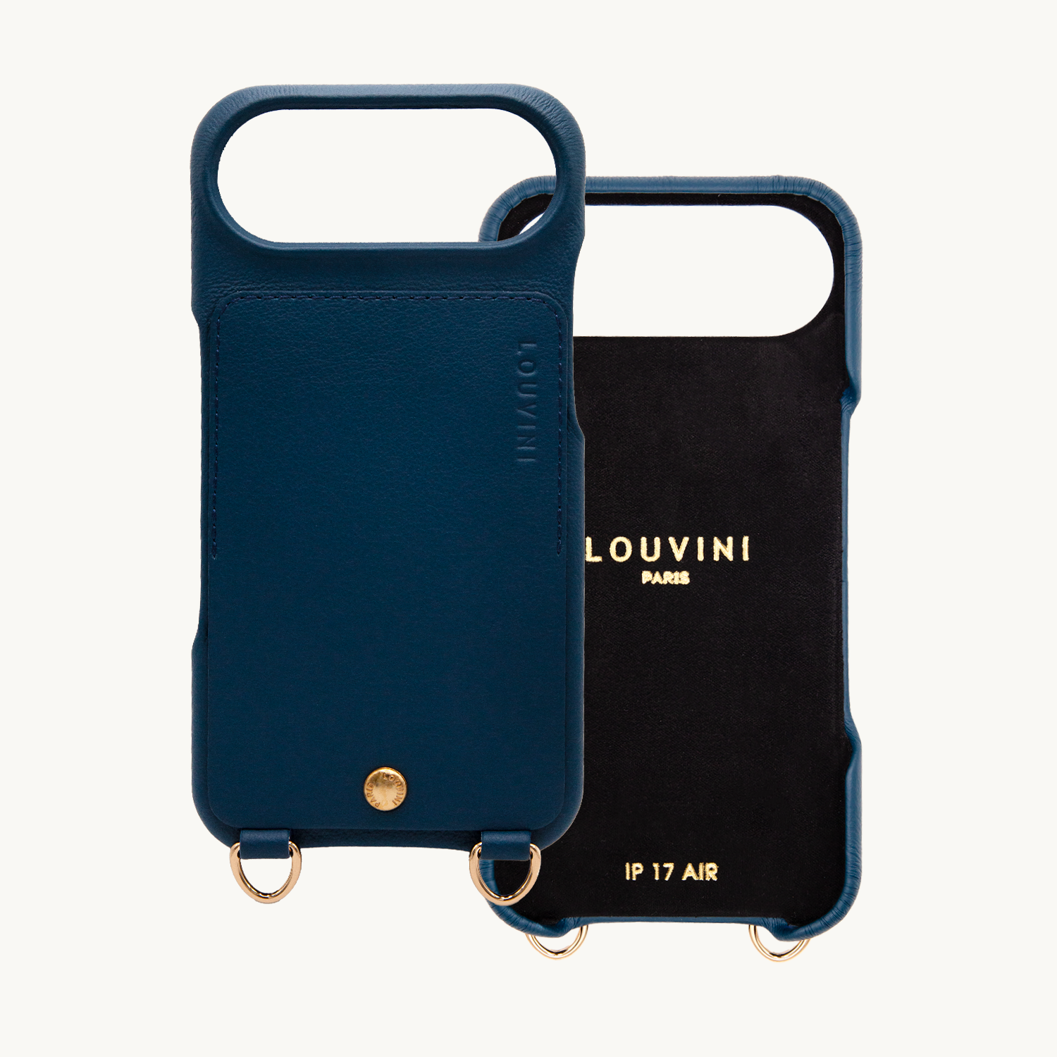 Coque iPhone cuir porte carte avec anneaux LOU - Marine