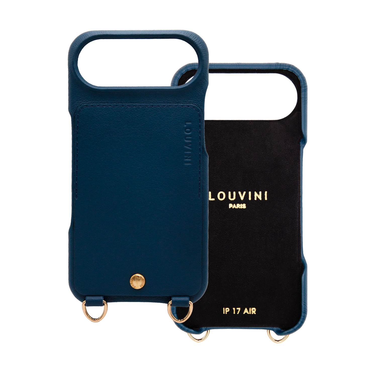 Coque iPhone cuir porte carte avec anneaux LOU - Marine