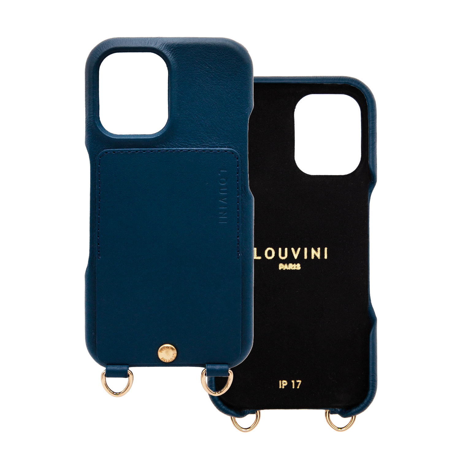 Coque iPhone cuir porte carte avec anneaux LOU - Marine