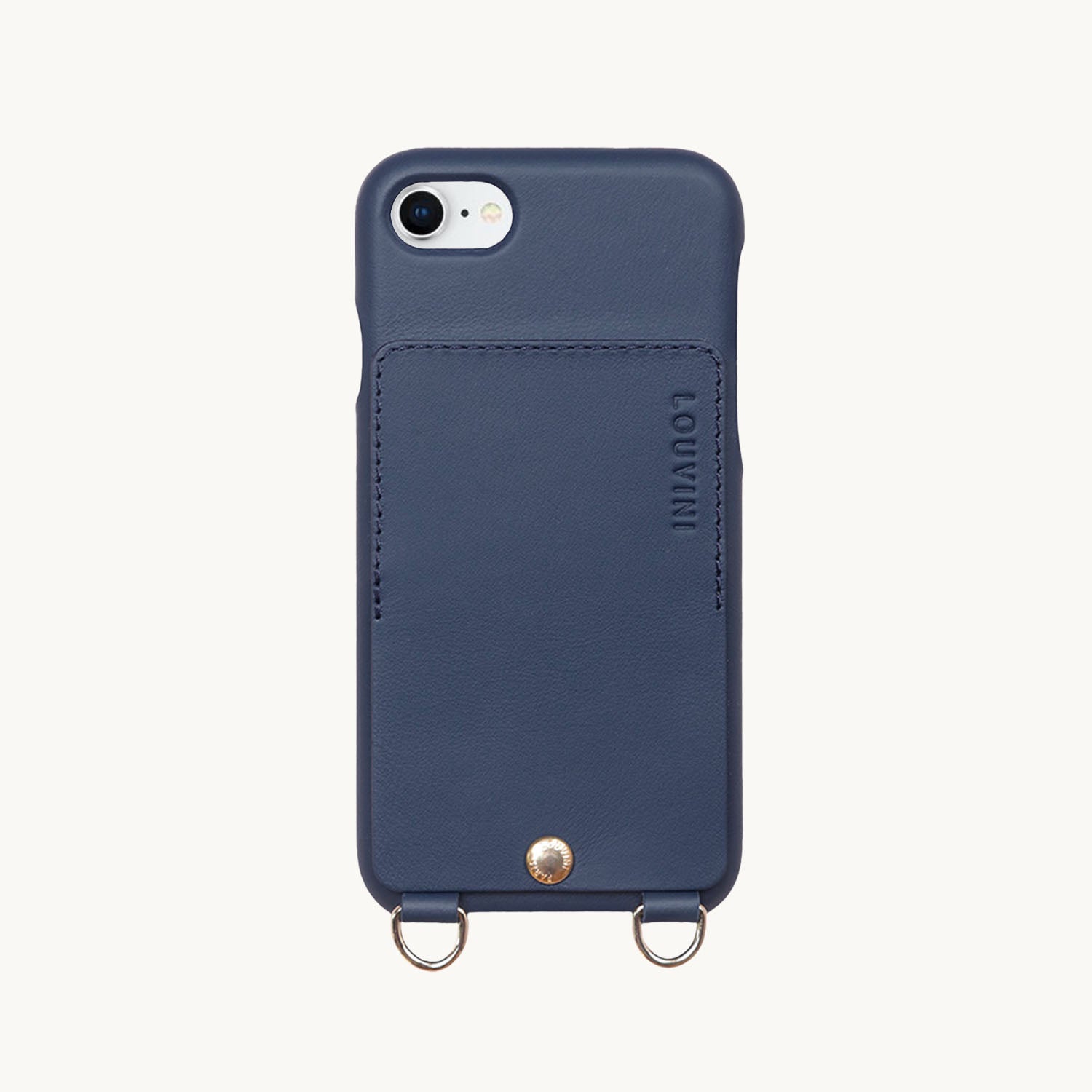 Coque iPhone cuir porte carte avec anneaux LOU - Marine
