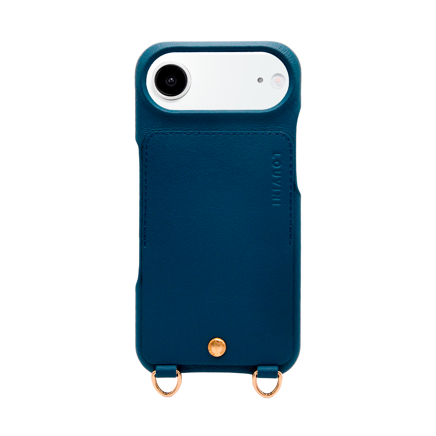 Coque iPhone cuir porte carte avec anneaux LOU - Marine