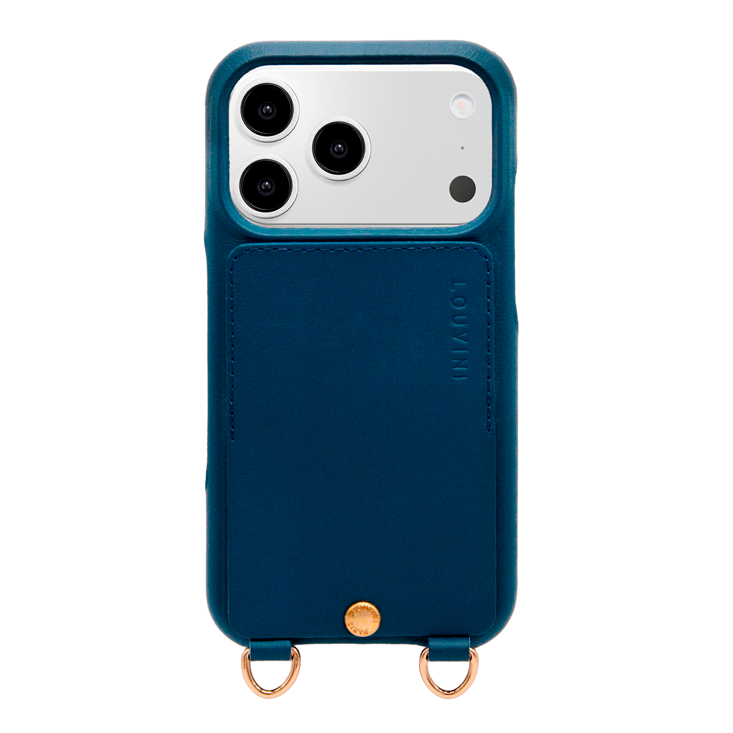 Coque iPhone cuir porte carte avec anneaux LOU - Marine