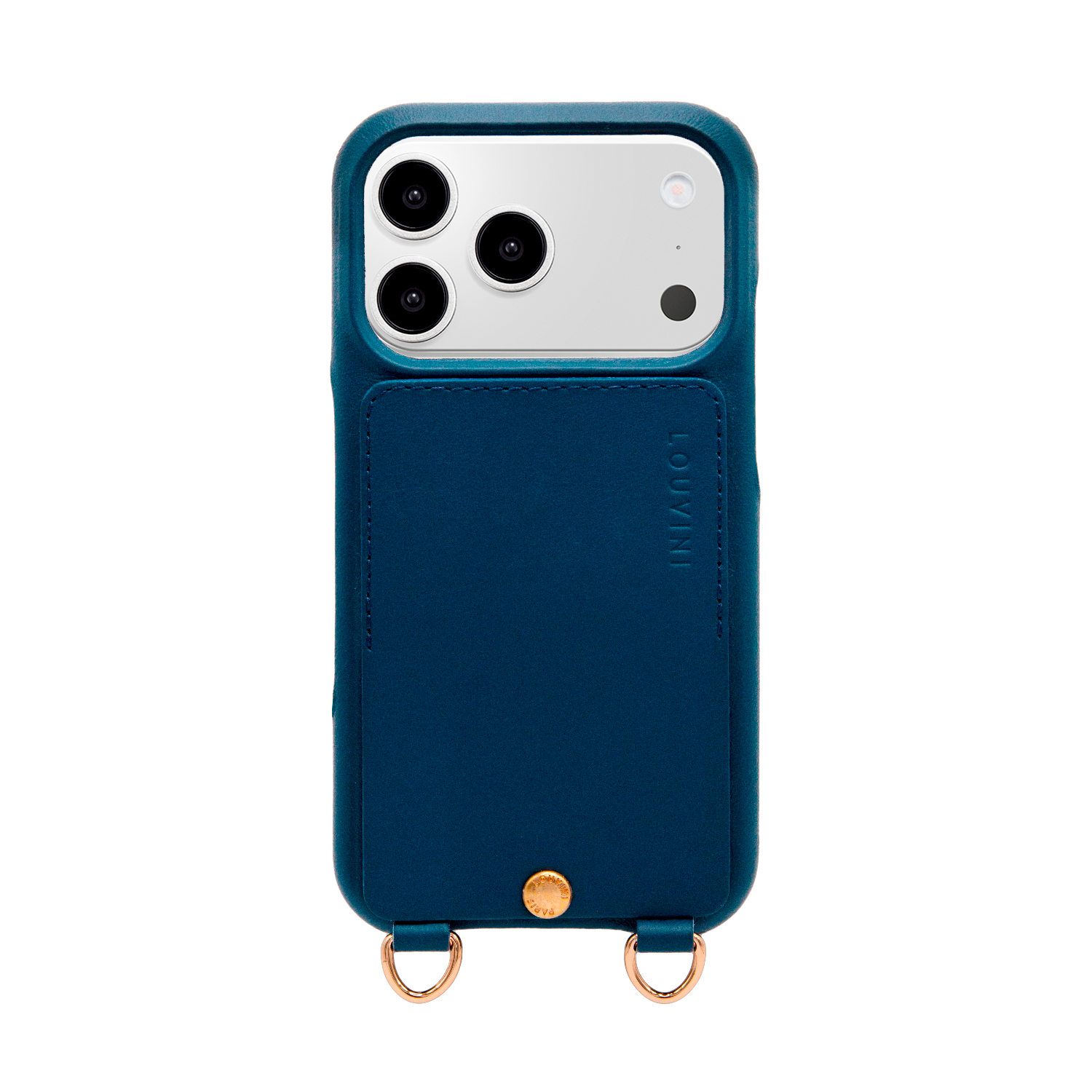 Coque iPhone cuir porte carte avec anneaux LOU - Marine