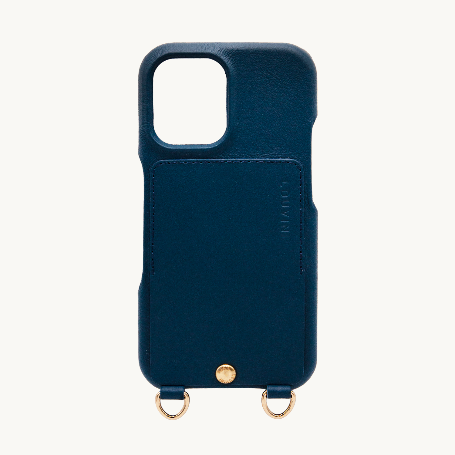 Coque iPhone cuir porte carte avec anneaux LOU - Marine