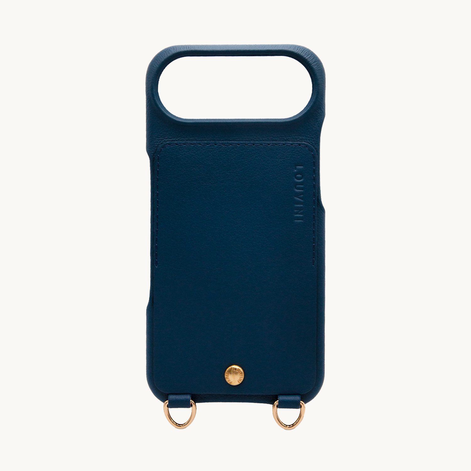 Coque iPhone cuir porte carte avec anneaux LOU - Marine