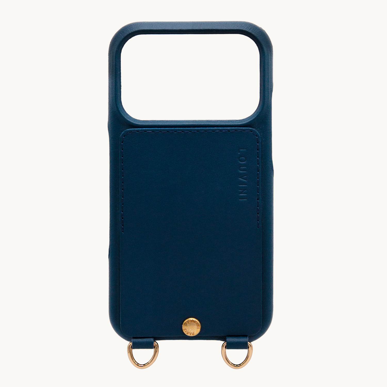 Coque iPhone cuir porte carte avec anneaux LOU - Marine