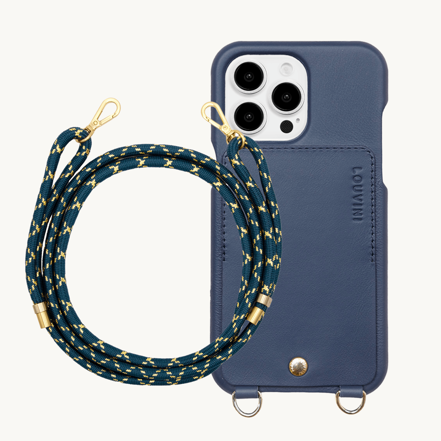 Coque iPhone LOU Marine & cordon TESSA Marine-Doré