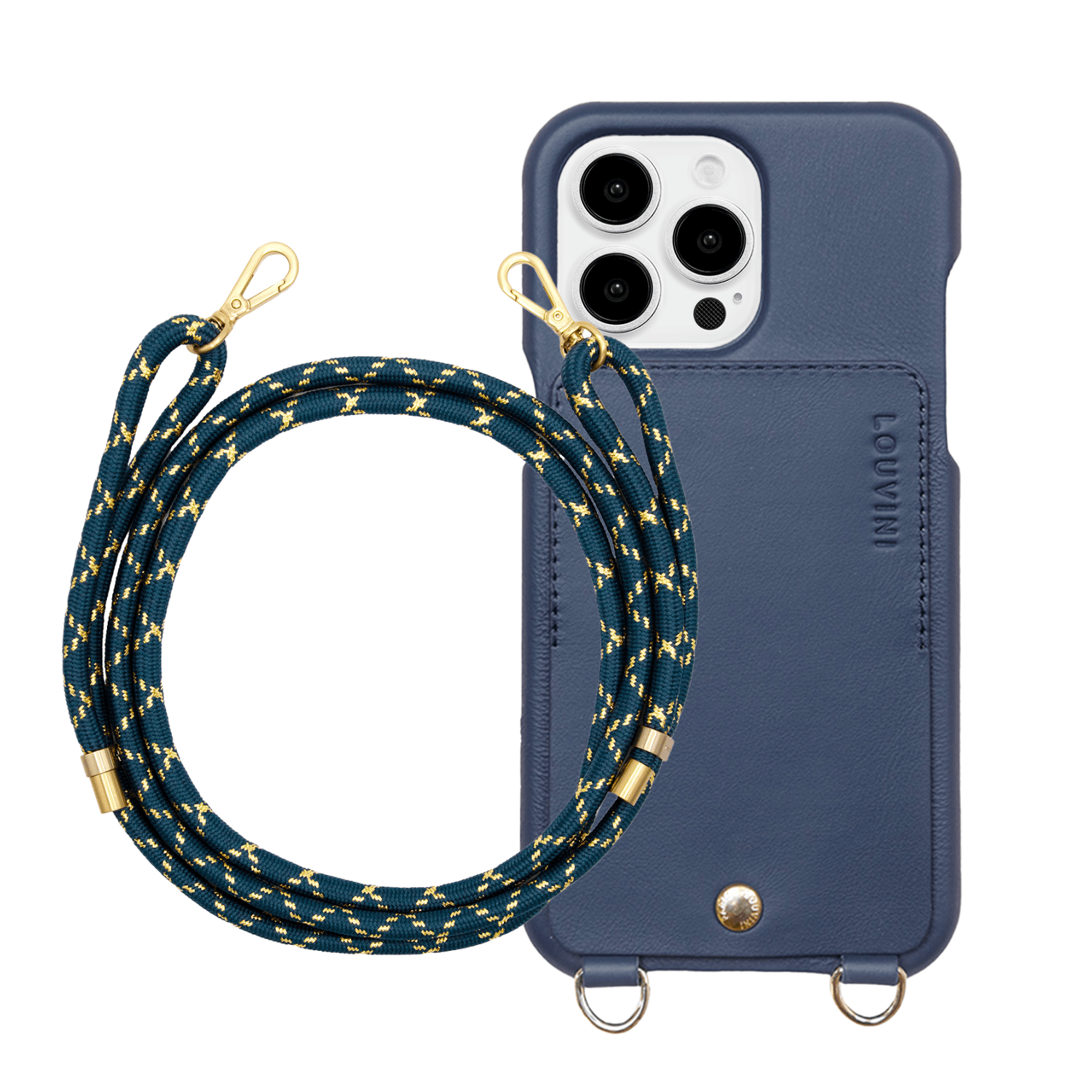 Coque iPhone LOU Marine & cordon TESSA Marine-Doré