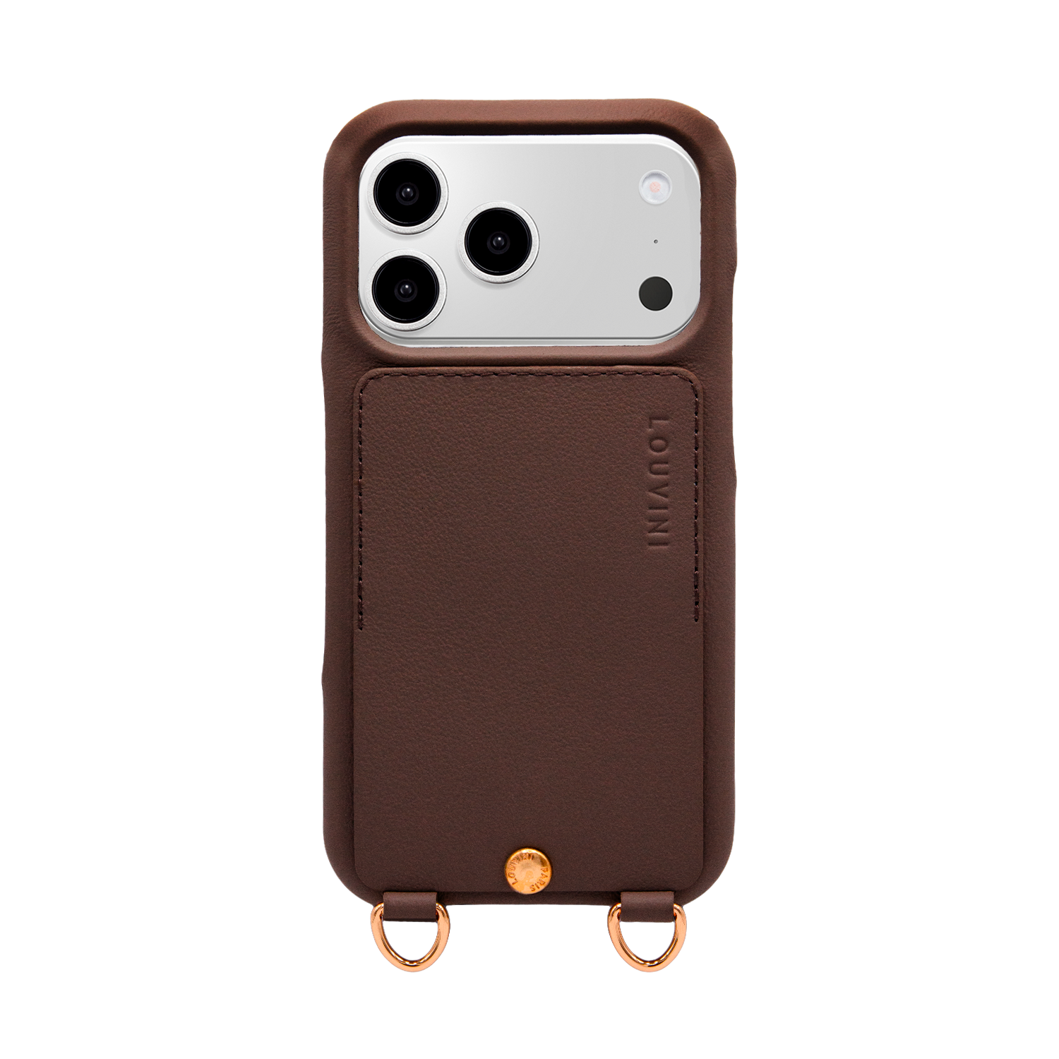 Coque iPhone cuir porte carte avec anneaux LOU - Marron