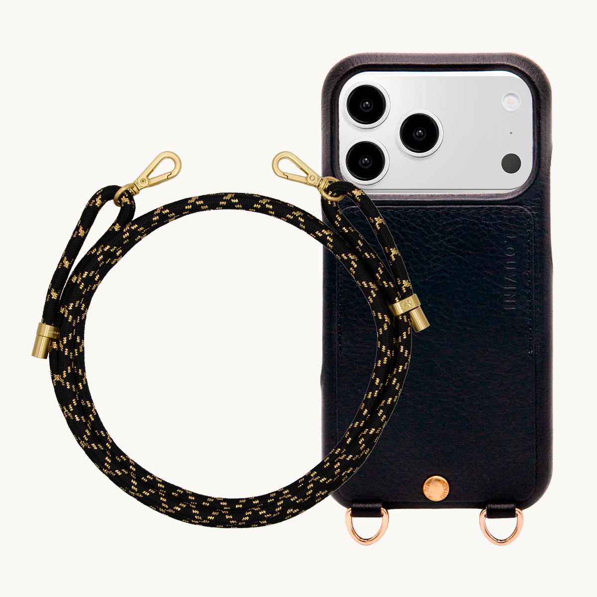 Coque iPhone LOU Noir & Cordon TESSA Noir-Doré
