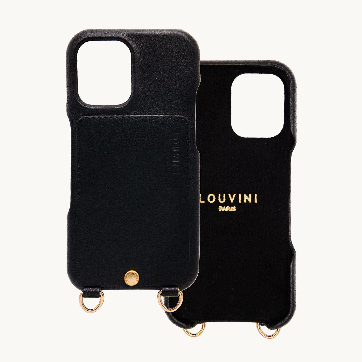 Coque iPhone cuir porte carte avec anneaux LOU - Noir