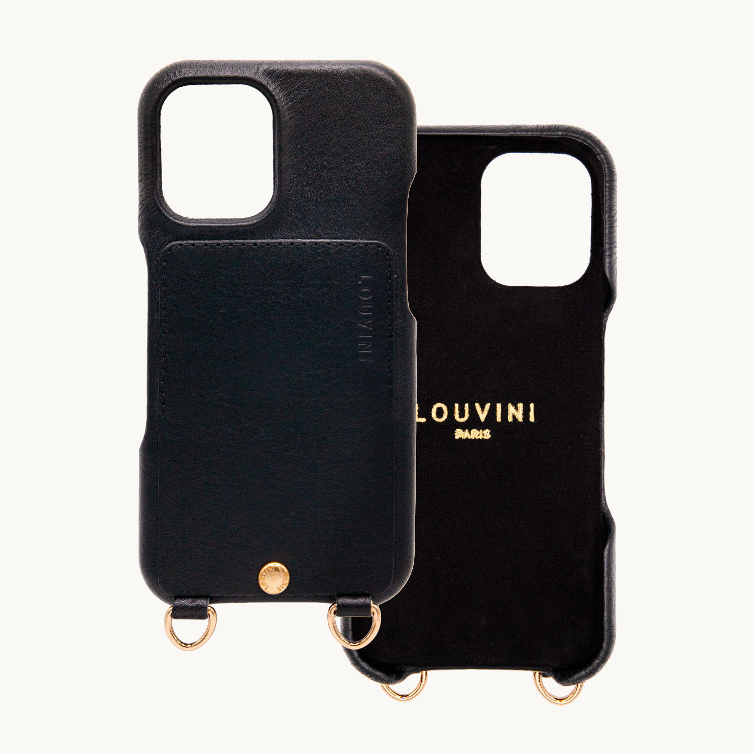 Coque iPhone cuir porte carte avec anneaux LOU - Noir