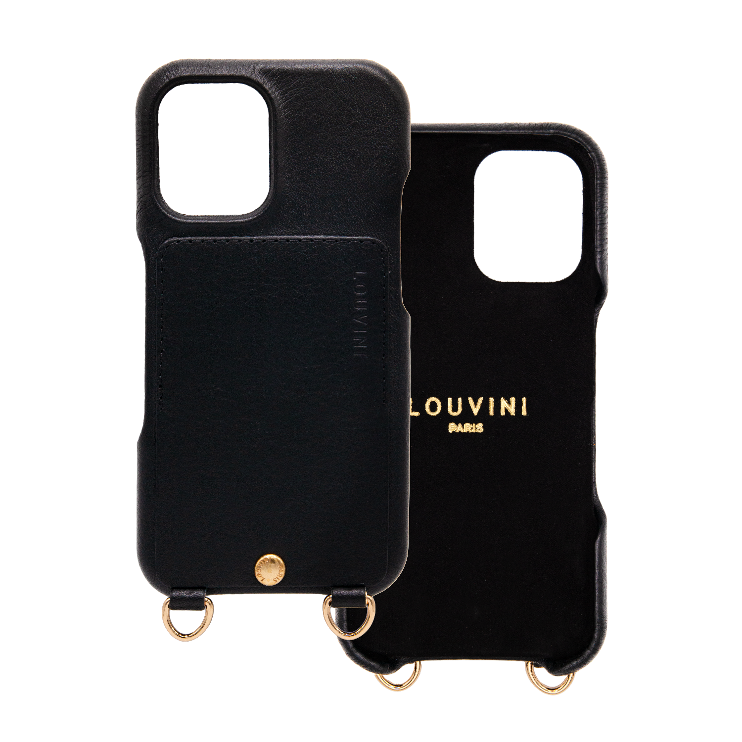 Coque iPhone cuir porte carte avec anneaux LOU - Noir