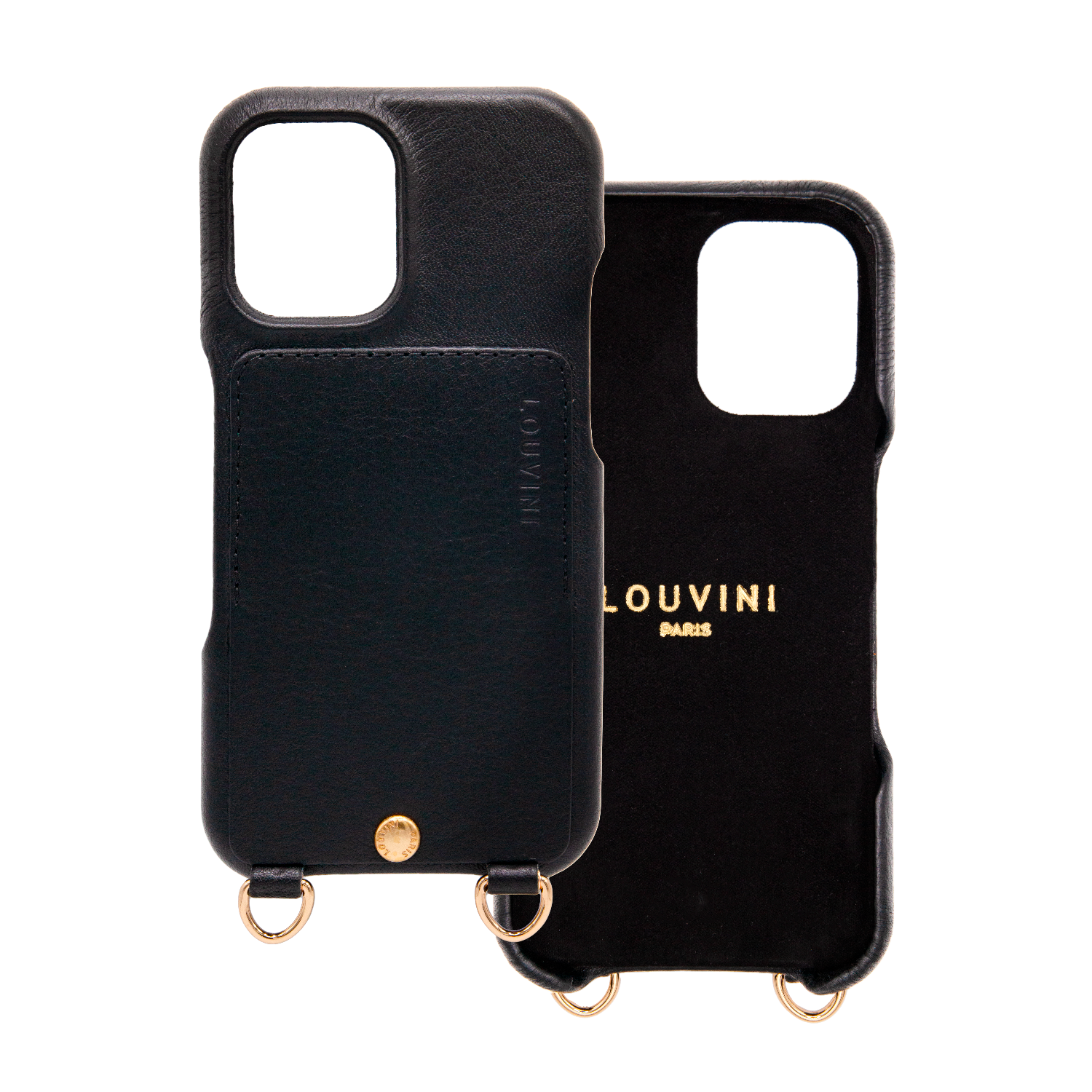 Coque iPhone cuir porte carte avec anneaux LOU - Noir