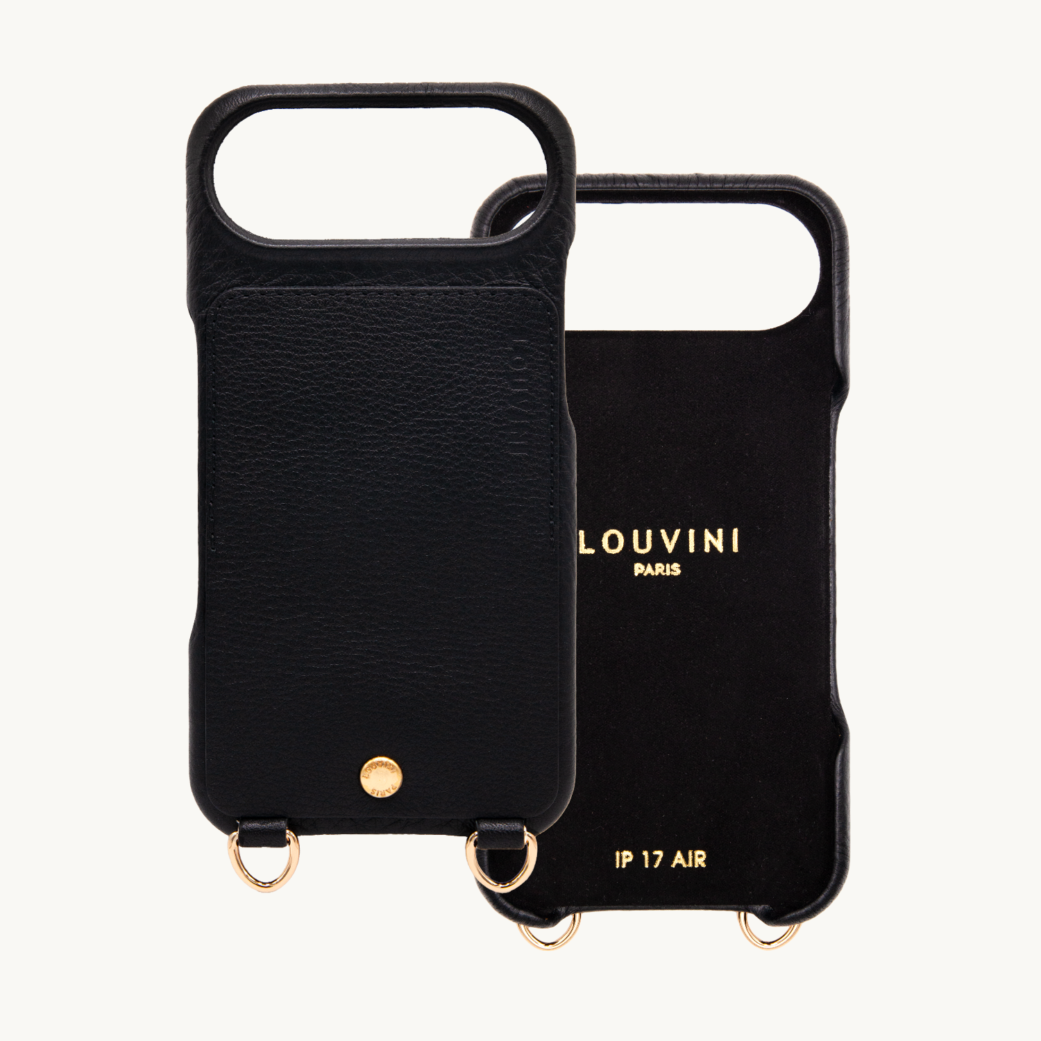 Coque iPhone cuir porte carte avec anneaux LOU - Noir