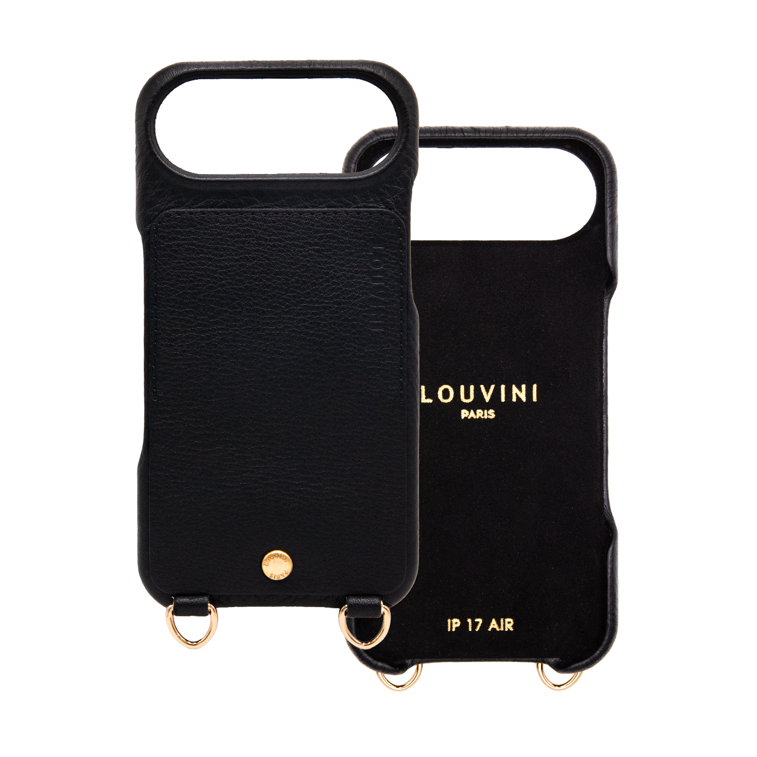 Coque iPhone cuir porte carte avec anneaux LOU - Noir