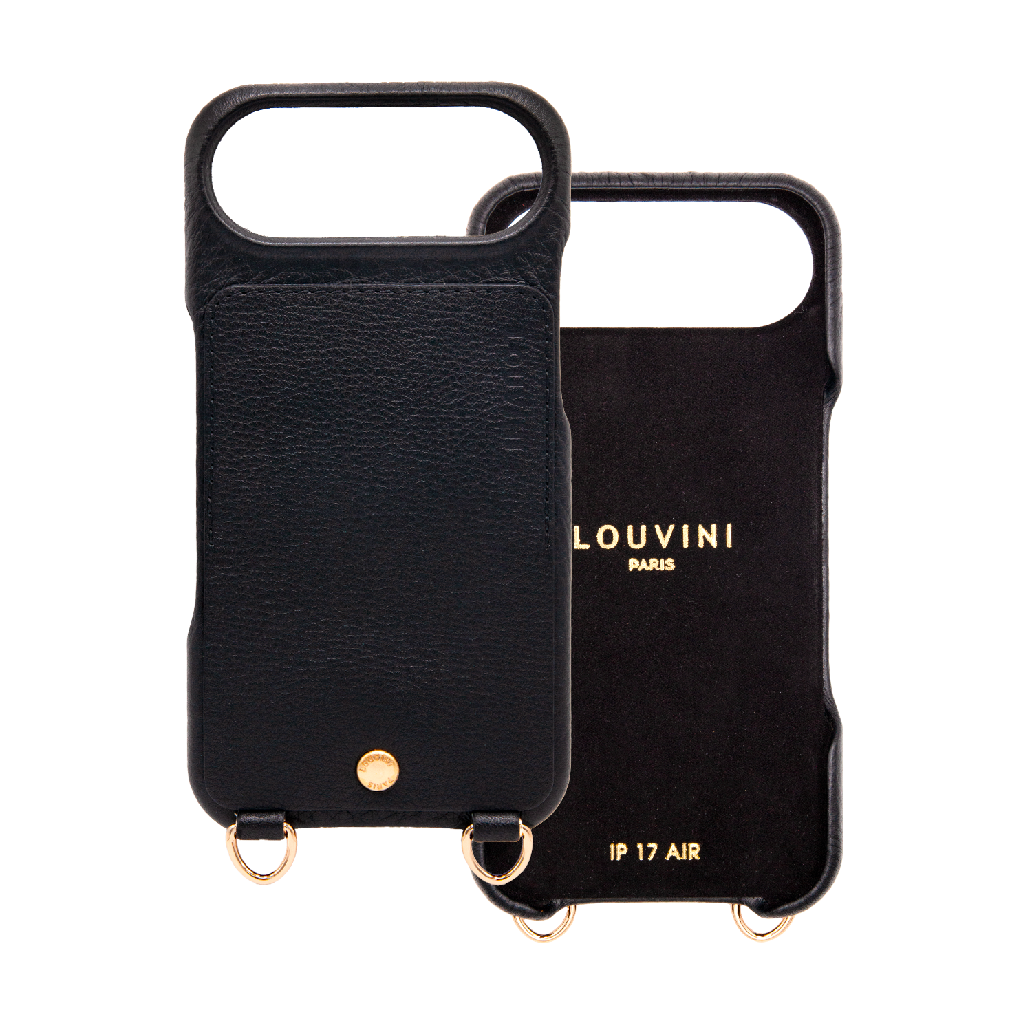 Coque iPhone cuir porte carte avec anneaux LOU - Noir