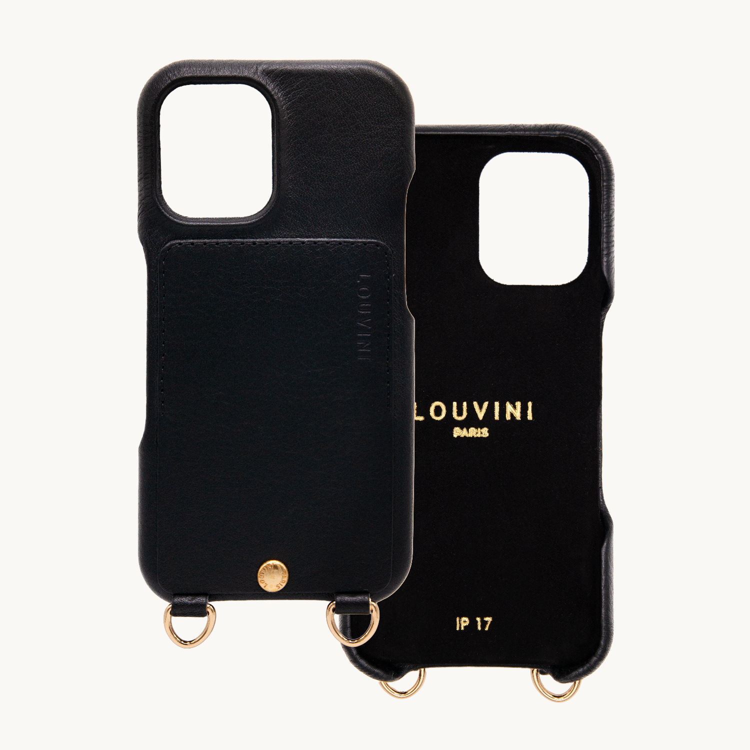 Coque iPhone cuir porte carte avec anneaux LOU - Noir