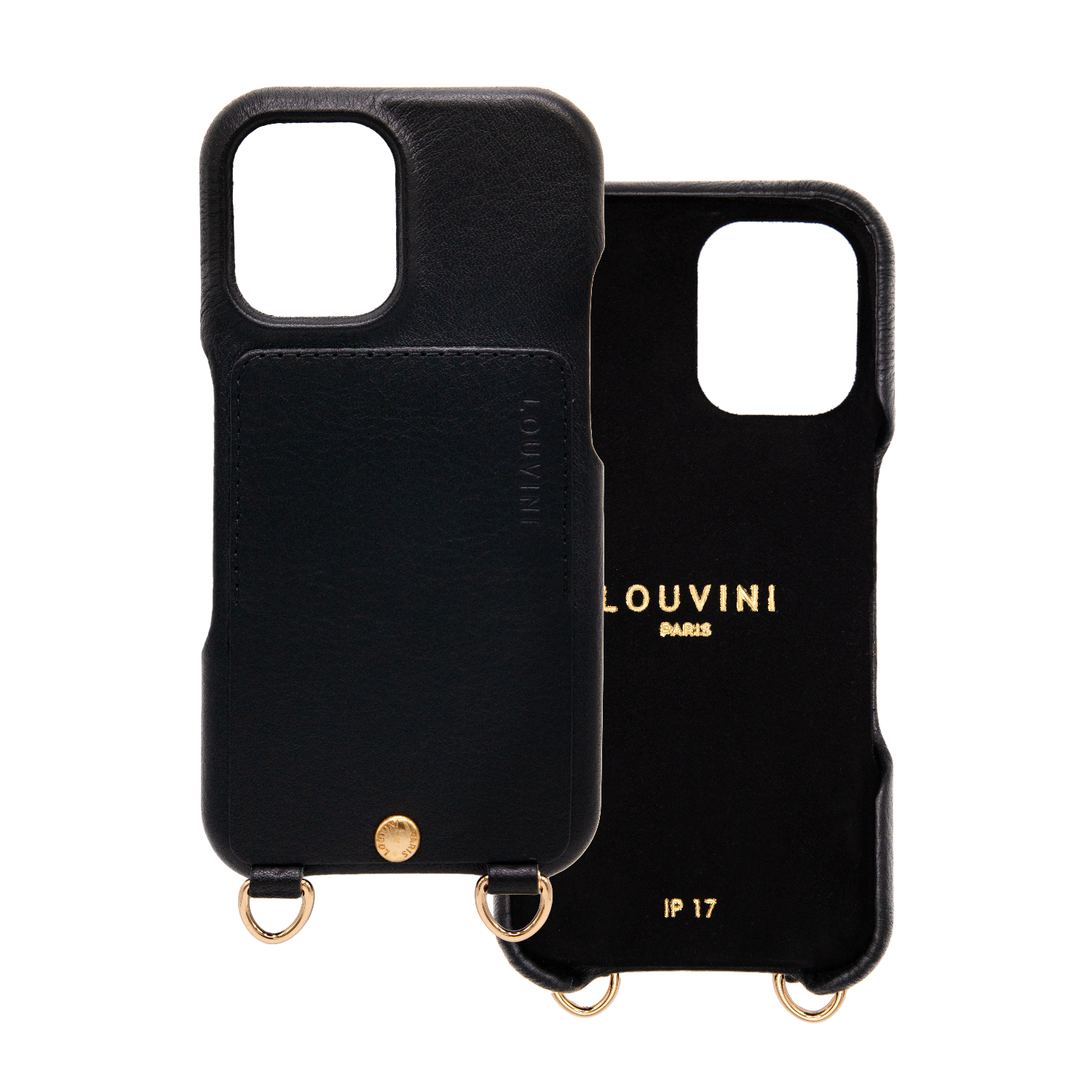 Coque iPhone cuir porte carte avec anneaux LOU - Noir