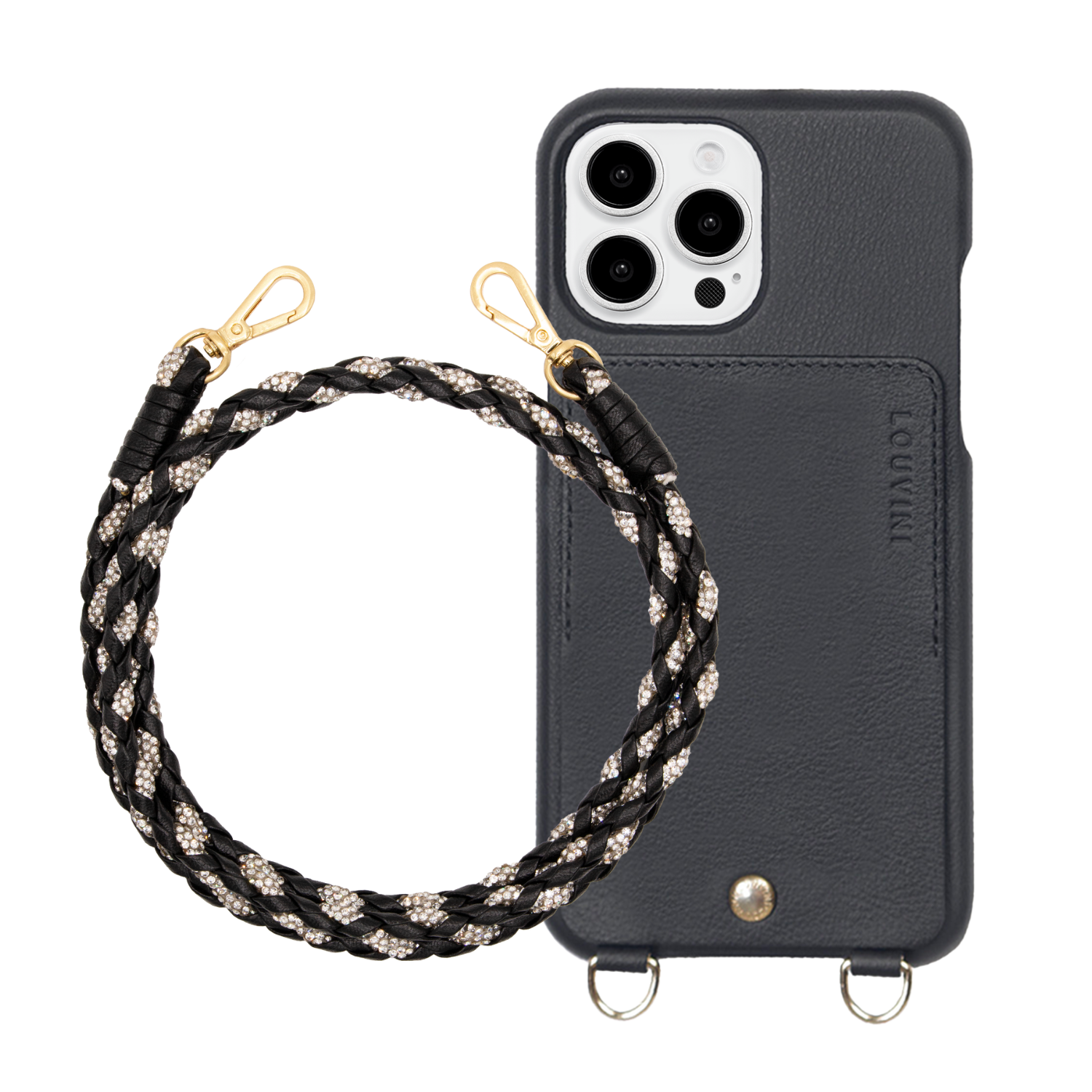 Coque iPhone LOU Noir & cordon KYLIE Noir