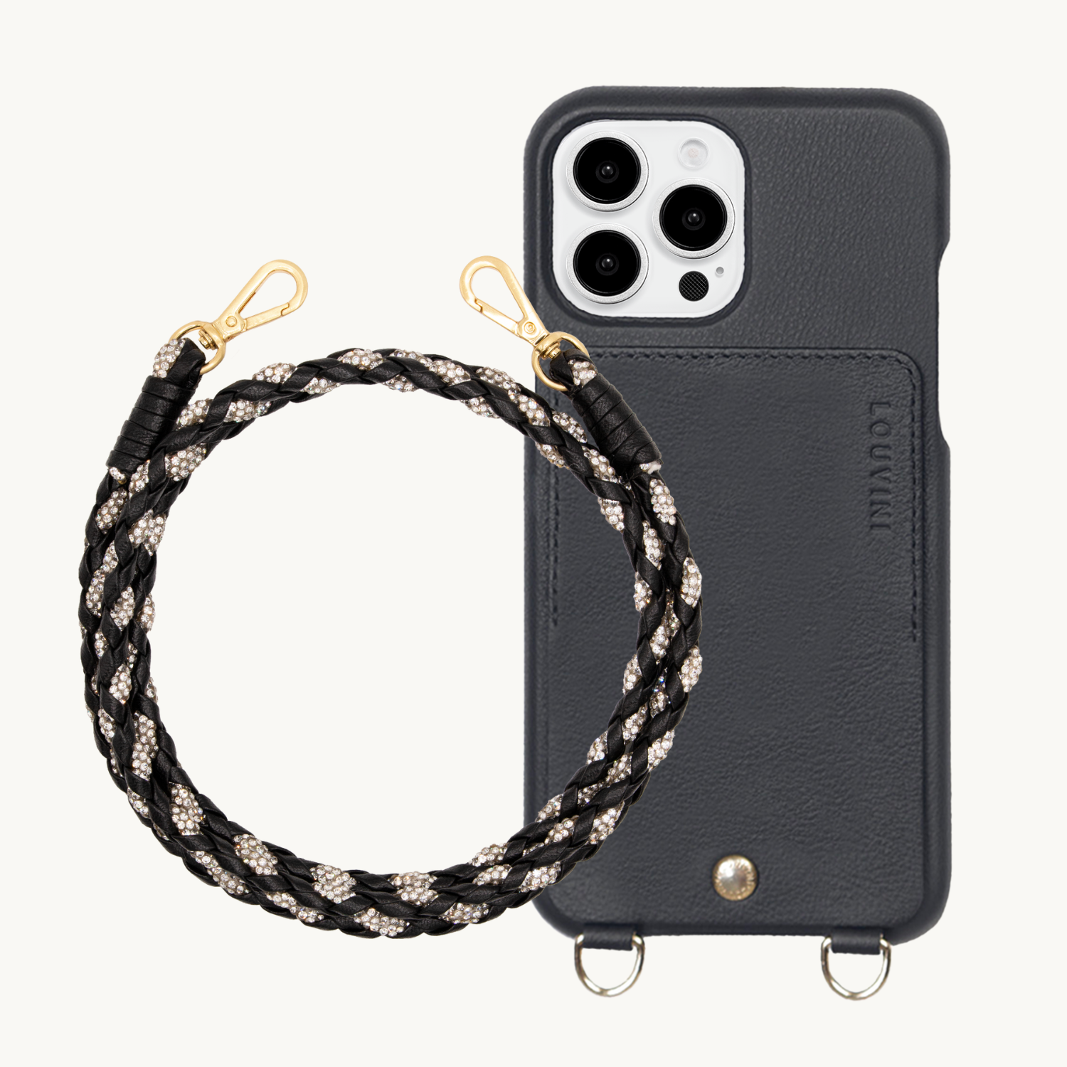 Coque iPhone LOU Noir & cordon KYLIE Noir