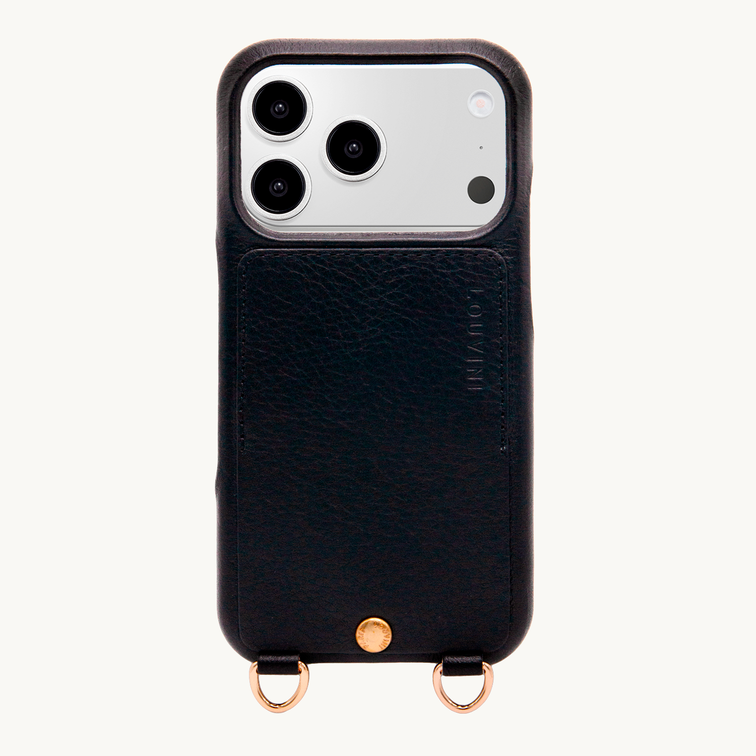 Coque iPhone cuir porte carte avec anneaux LOU - Noir