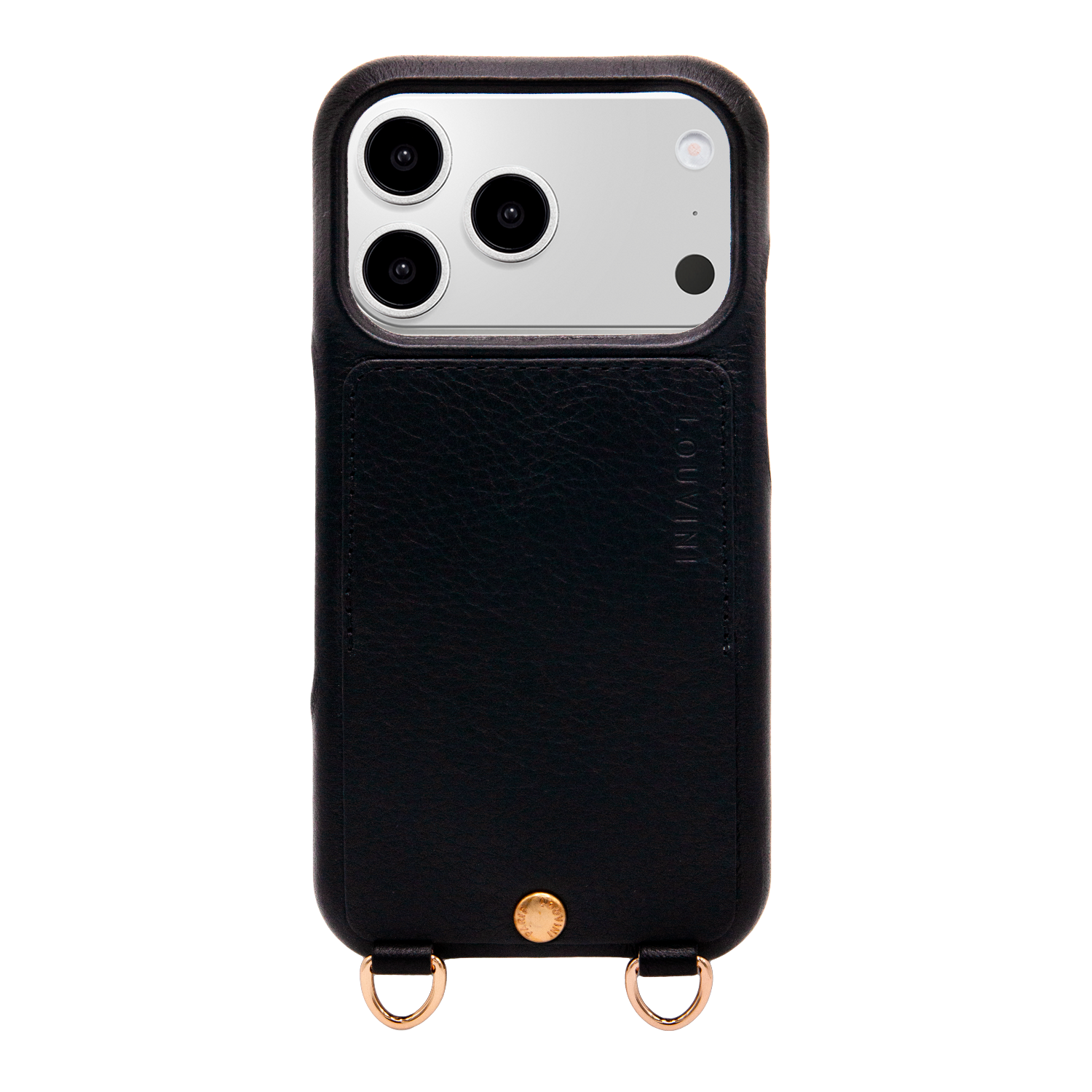 Coque iPhone cuir porte carte avec anneaux LOU - Noir