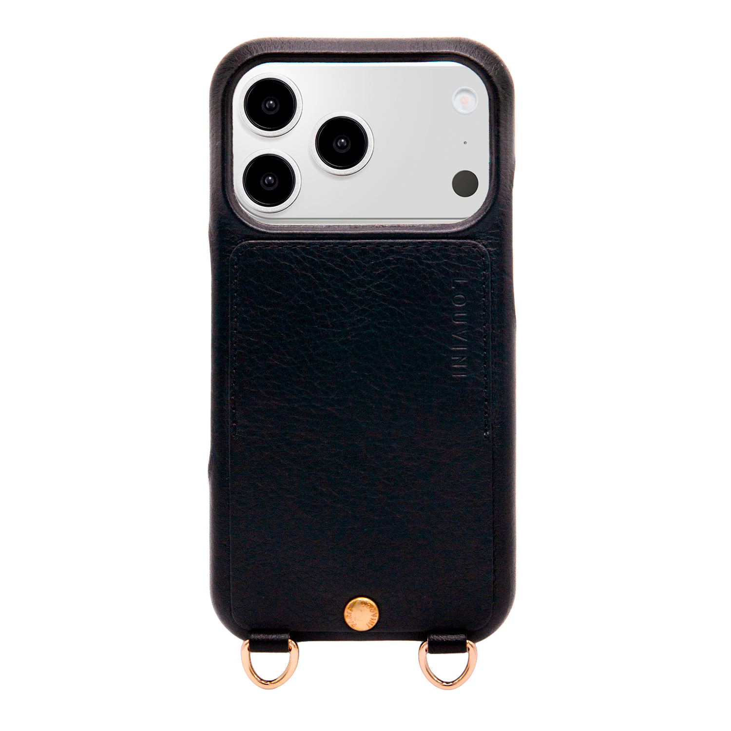Coque iPhone cuir porte carte avec anneaux LOU - Noir