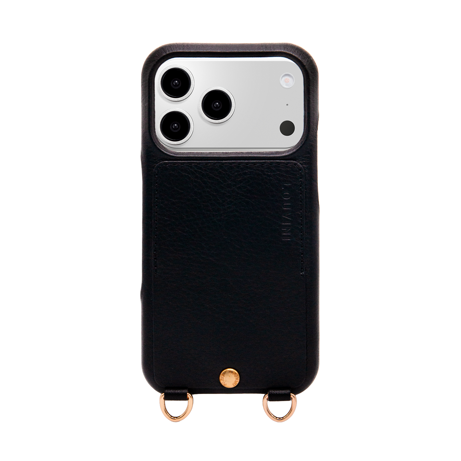 Coque iPhone cuir porte carte avec anneaux LOU - Noir
