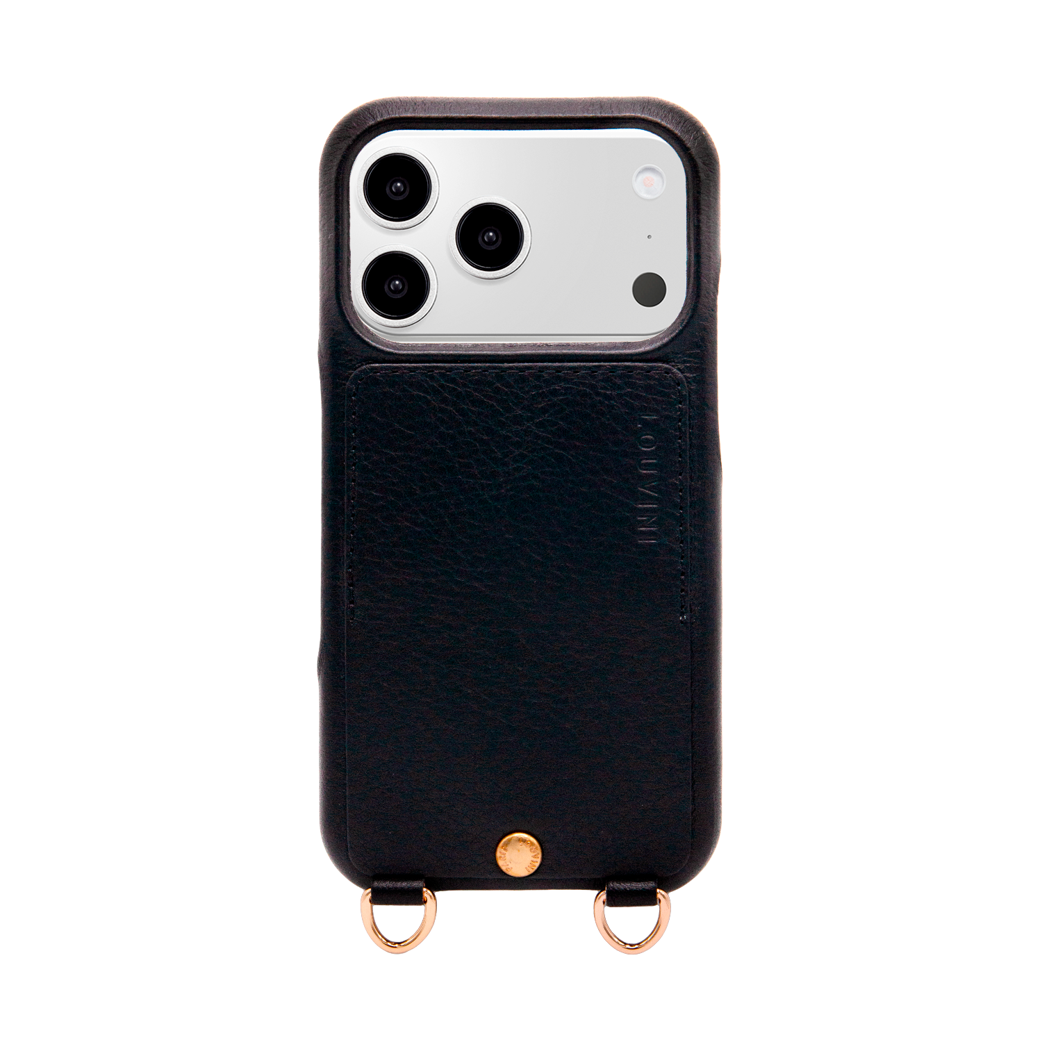 Coque iPhone cuir porte carte avec anneaux LOU - Noir