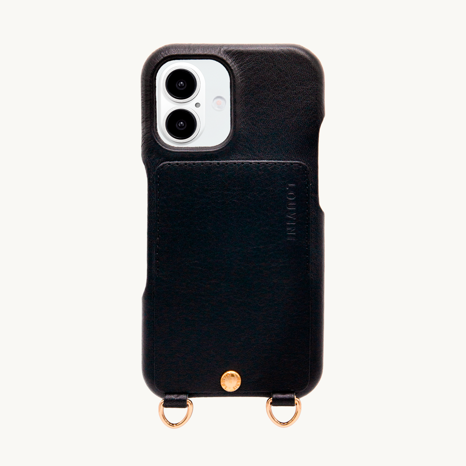 Coque iPhone cuir porte carte avec anneaux LOU - Noir