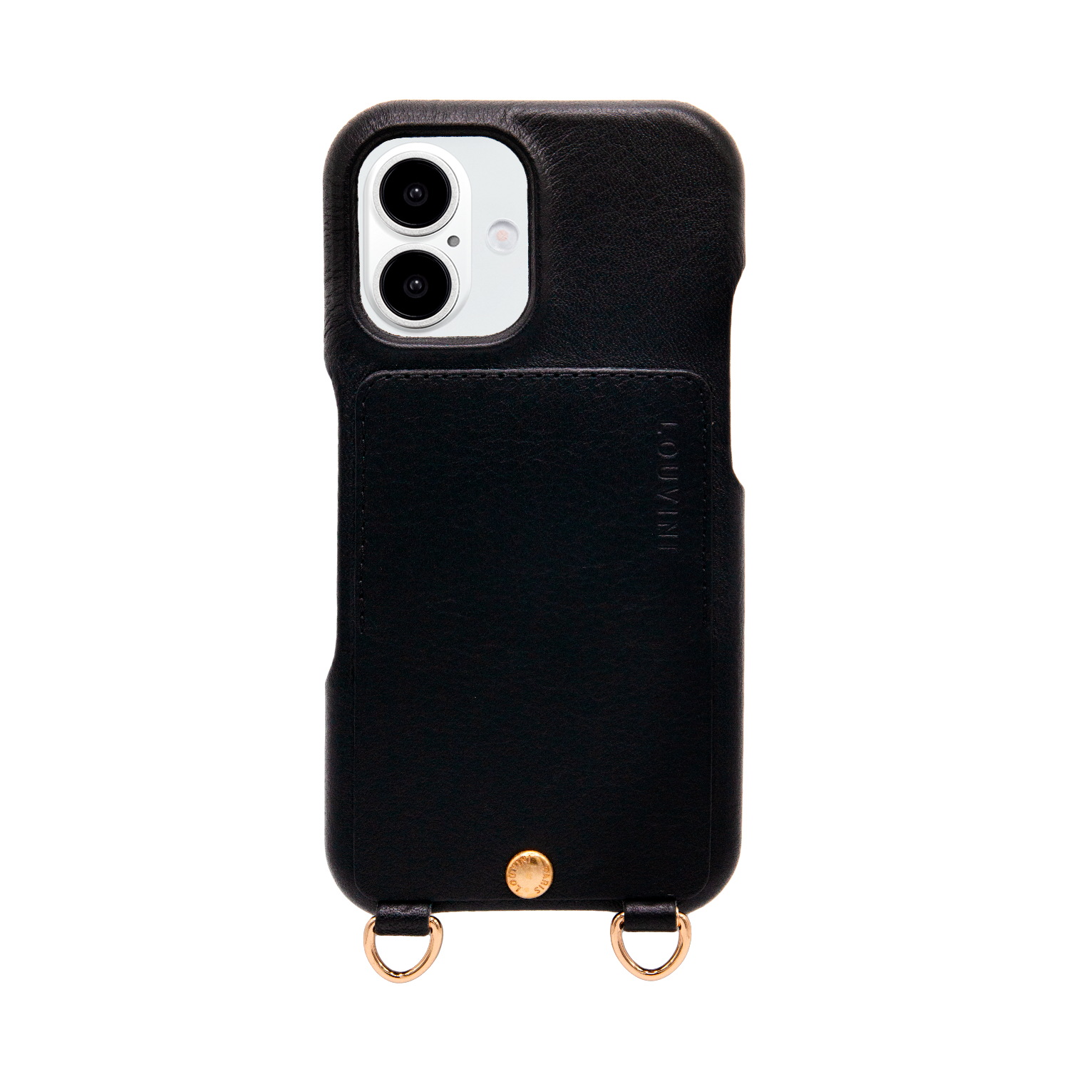 Coque iPhone cuir porte carte avec anneaux LOU - Noir