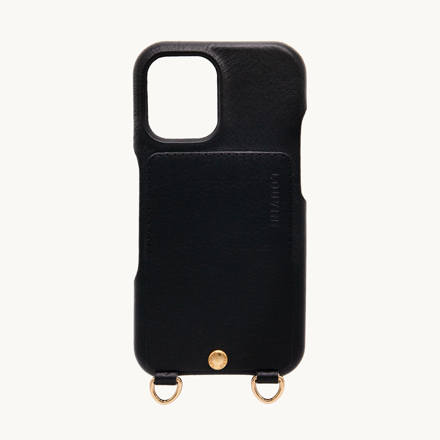 Coque iPhone cuir porte carte avec anneaux LOU - Noir