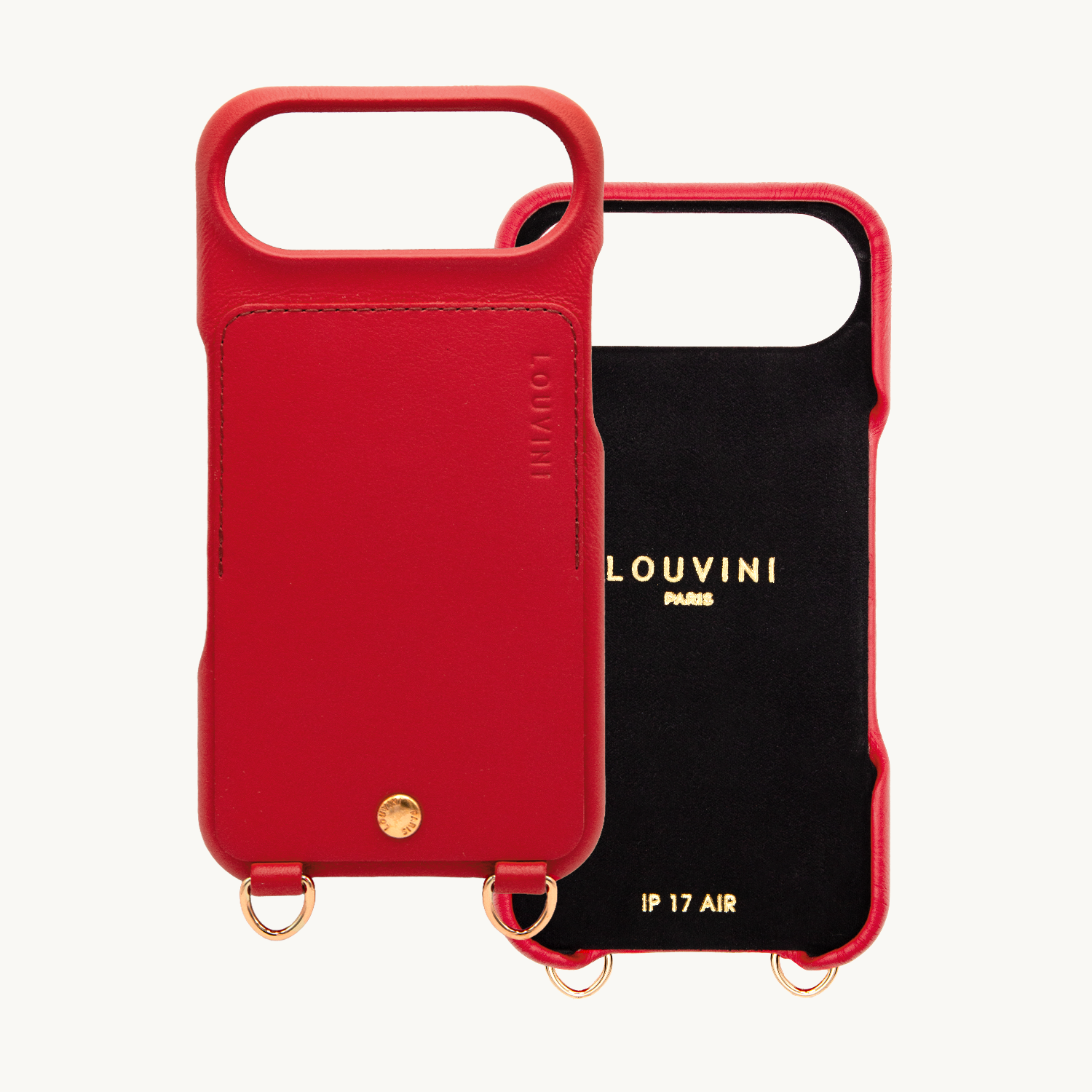 Coque iPhone cuir porte carte avec anneaux LOU - Rouge