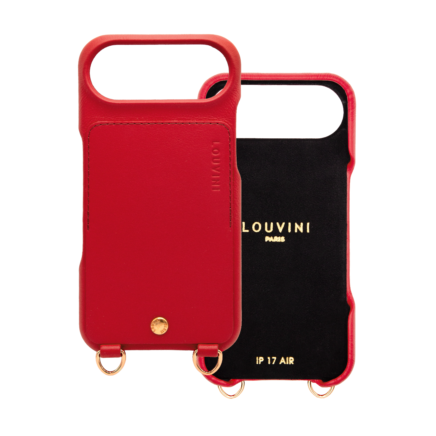 Coque iPhone cuir porte carte avec anneaux LOU - Rouge