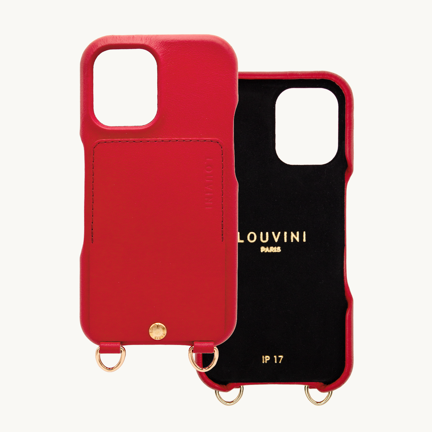 Coque iPhone cuir porte carte avec anneaux LOU - Rouge