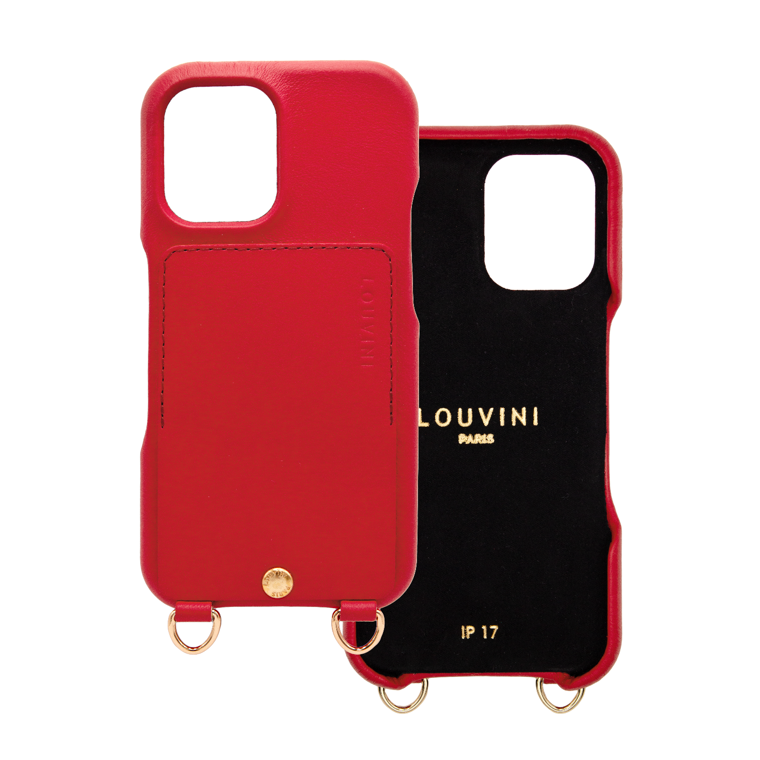 Coque iPhone cuir porte carte avec anneaux LOU - Rouge