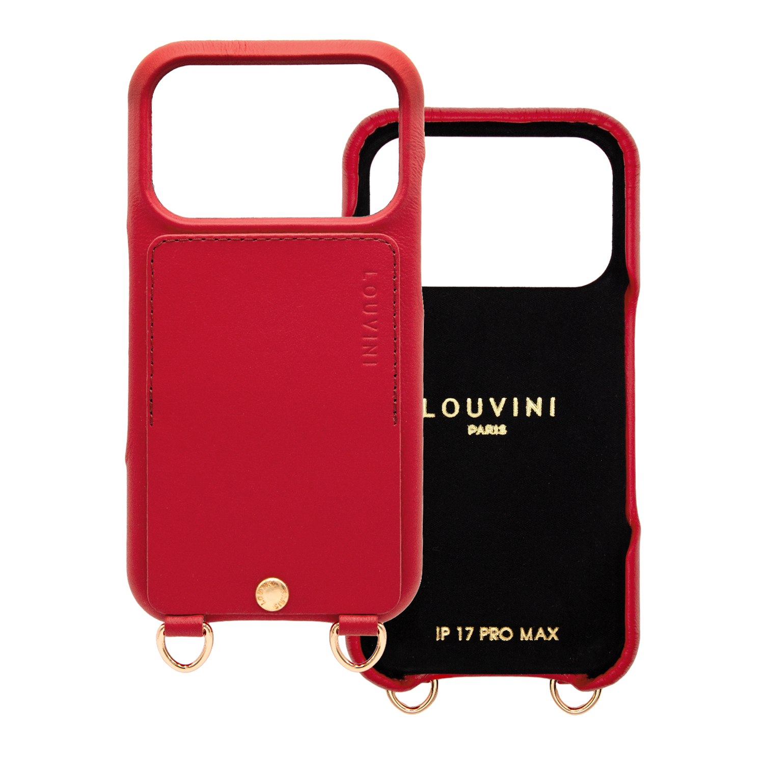 Coque de téléphone en cuir rouge avec porte carte et anneaux iphone 17 pro max