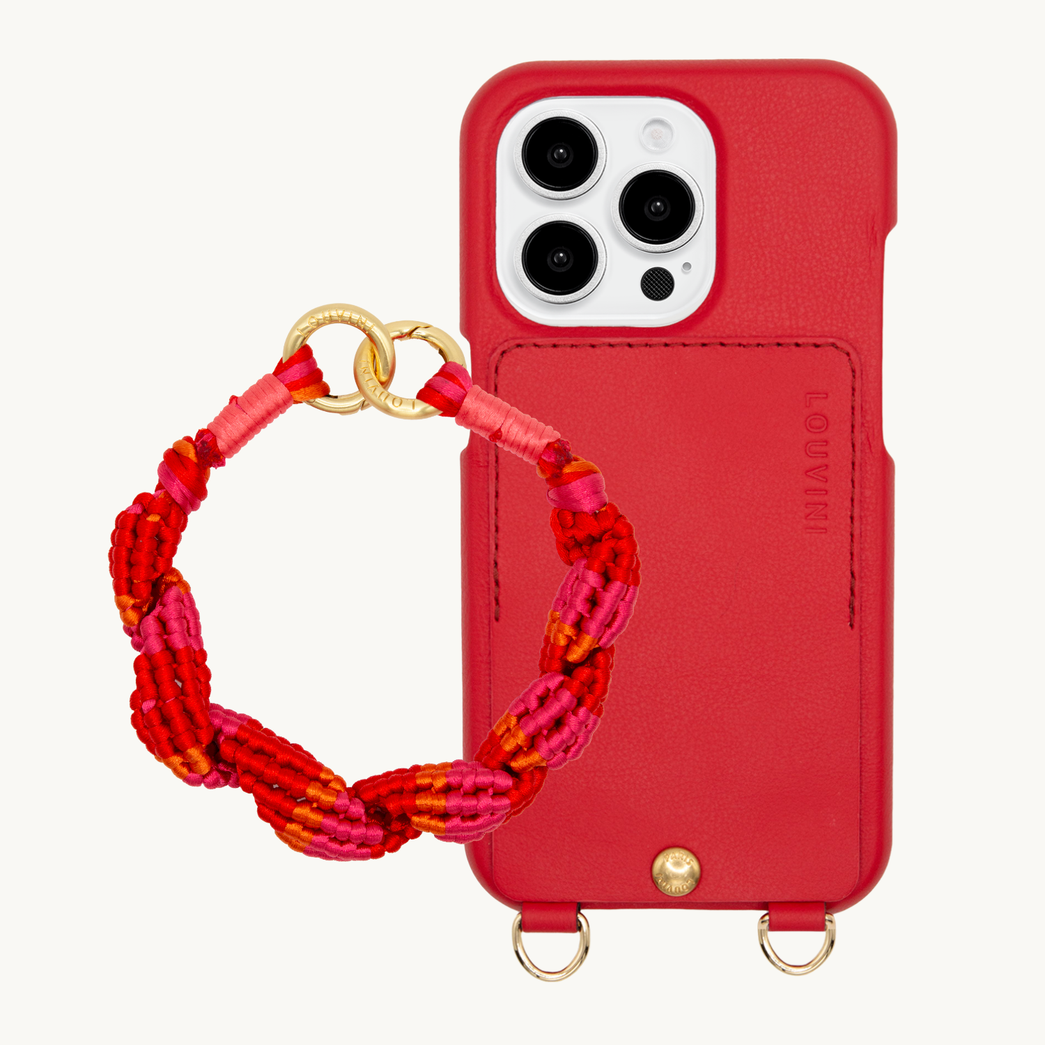 ensemble coque de téléphone avec étui en cuir rouge et bracelet rouge