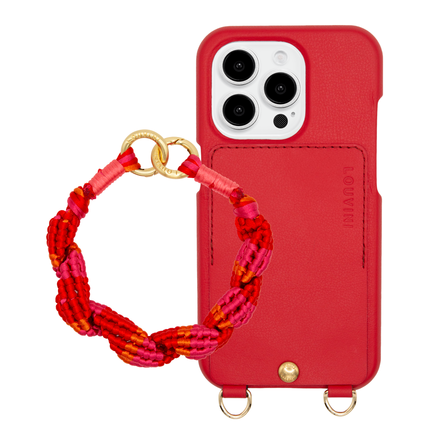 ensemble coque de téléphone avec étui en cuir rouge et bracelet rouge