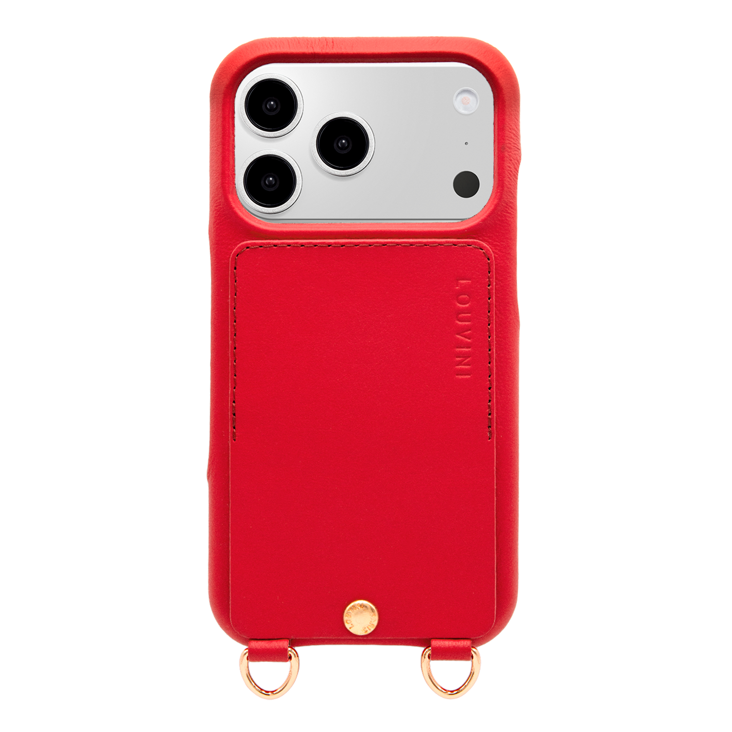 Coque iPhone cuir porte carte avec anneaux LOU - Rouge