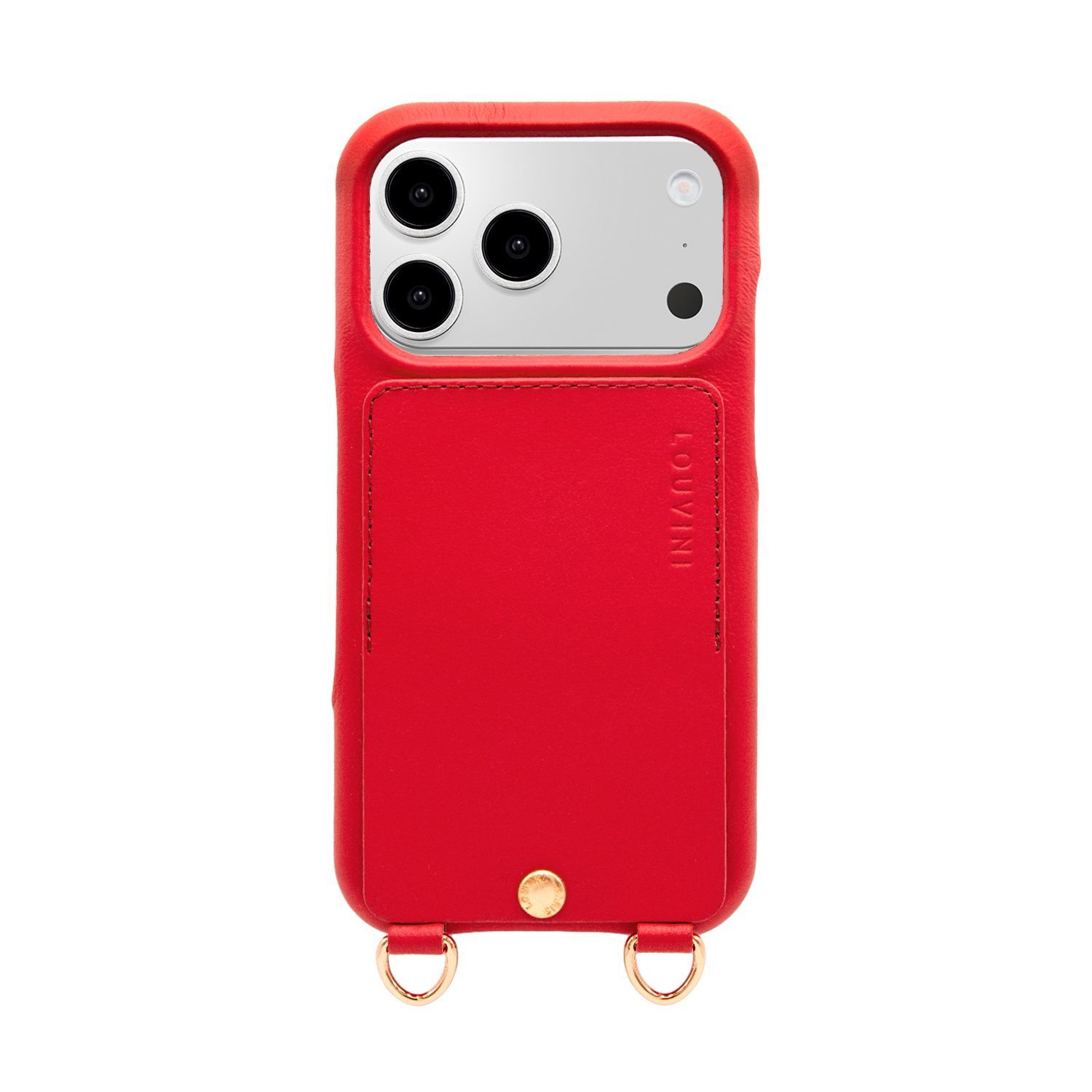 Coque iPhone cuir porte carte avec anneaux LOU - Rouge