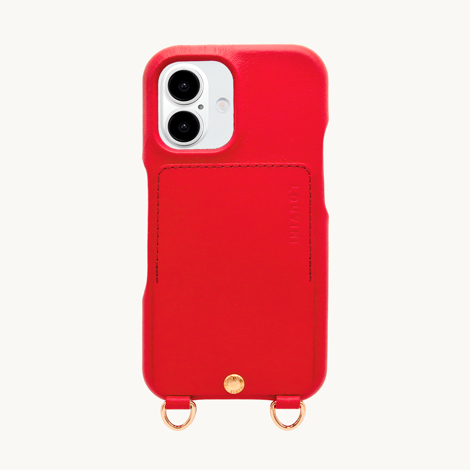Coque iPhone cuir porte carte avec anneaux LOU - Rouge