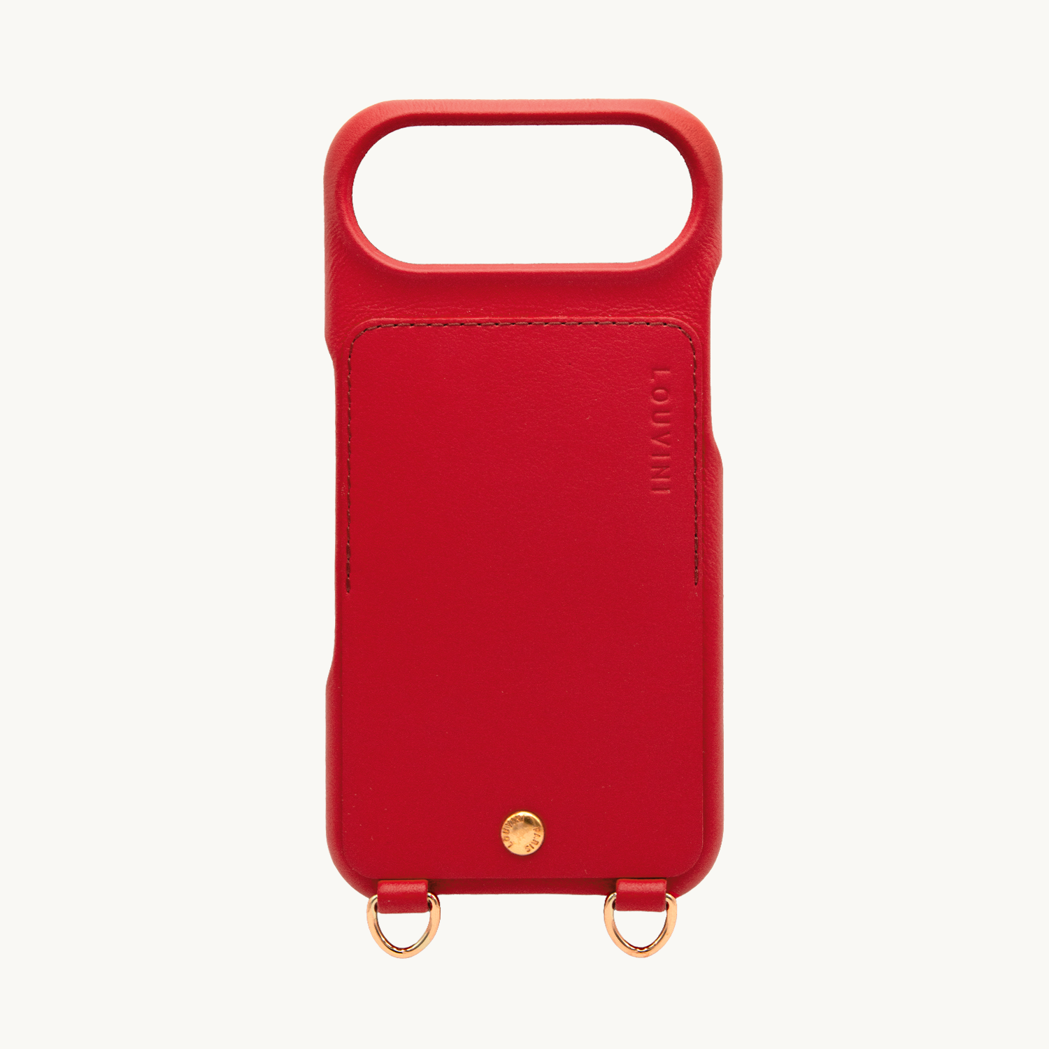 Coque iPhone cuir porte carte avec anneaux LOU - Rouge