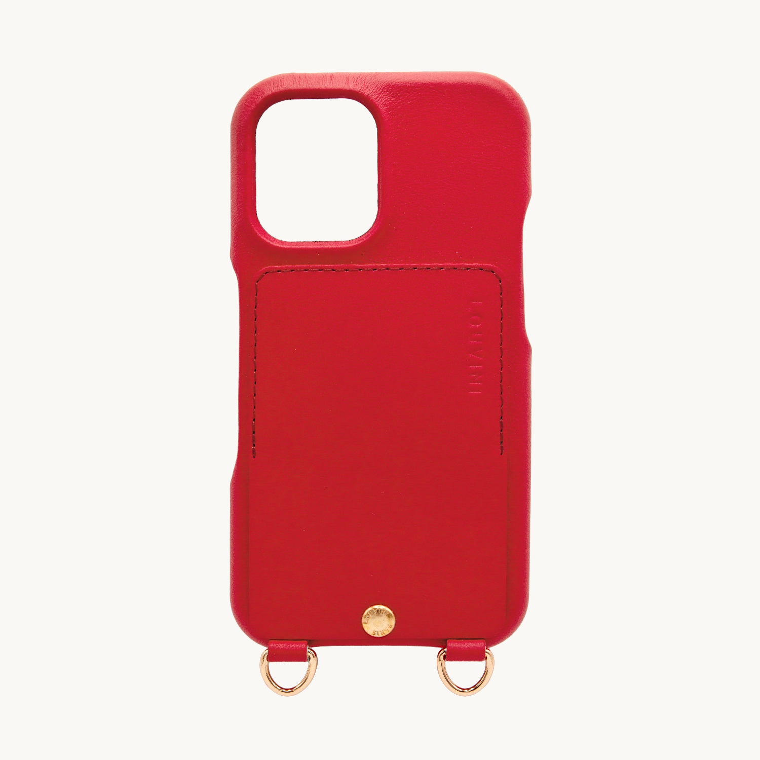 Coque iPhone cuir porte carte avec anneaux LOU - Rouge
