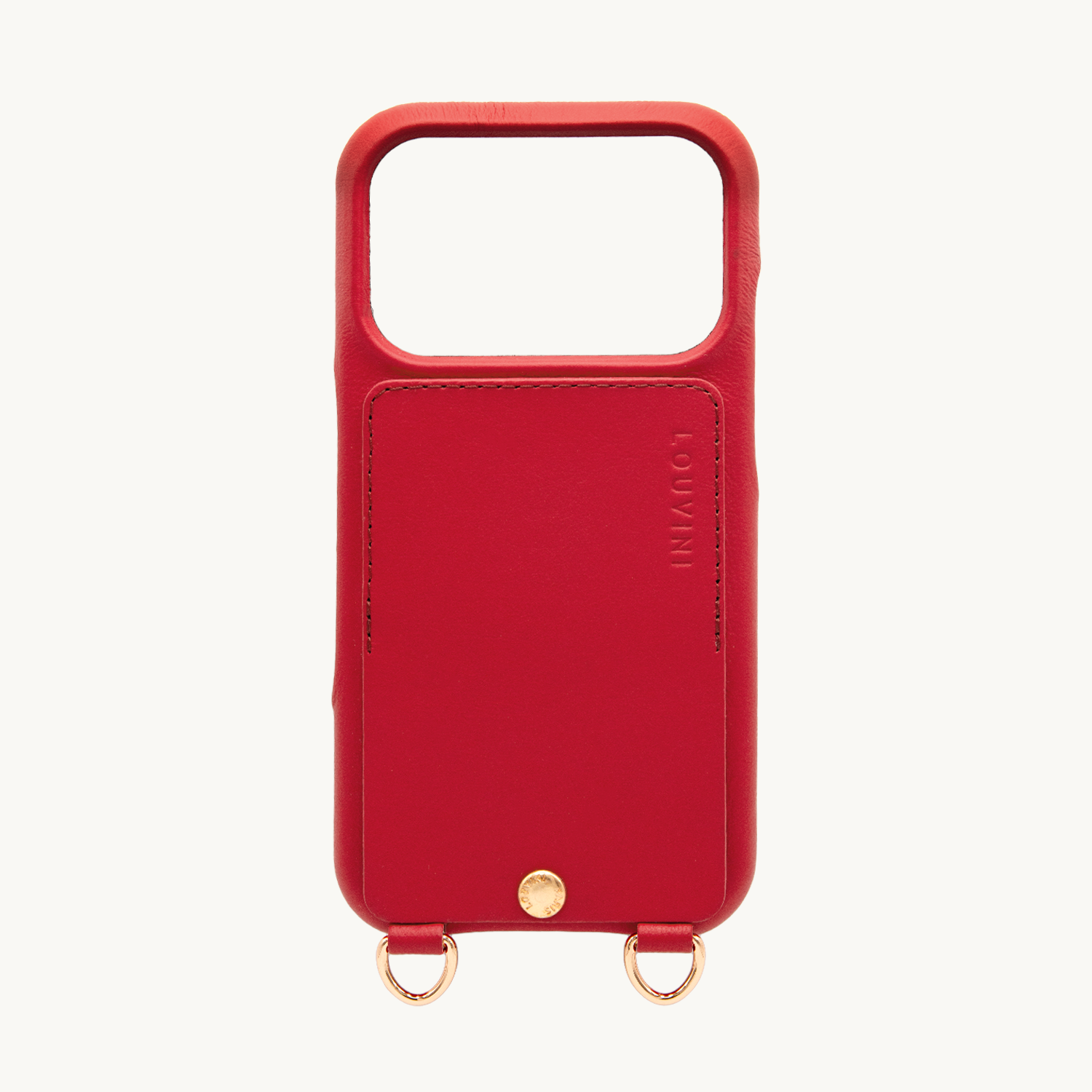 Coque iPhone cuir porte carte avec anneaux LOU - Rouge